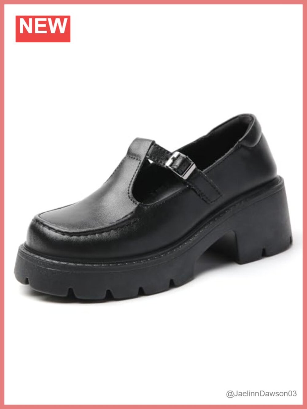 Women's Platform Loafers Adjustable T-Strap Chunky Faux Leather Shoes